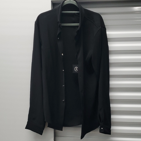 Rinshu Masatomo $1385 Black Button-Up Shirt With Crystal Buttons